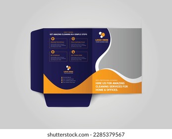 Reinigungsservice Business Präsentation Ordner für Dateien, Design. Das Layout dient dazu, Informationen über das Unternehmen, Foto, Text zu veröffentlichen.