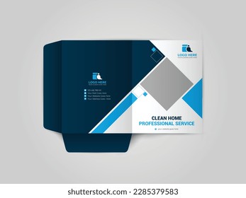 Cleaning Service Business Presentation folder for files, design. The layout is for posting information about the company, photo, text.