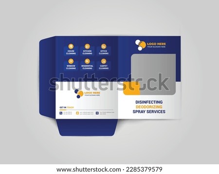 Cleaning Service Business Presentation folder for files, design. The layout is for posting information about the company, photo, text.