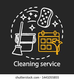 Cleaning service chalk concept icon. Home service idea. Apartment cleanup. Housekeeping. House maintenance. Vector isolated chalkboard illustration