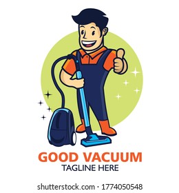 Cleaning Service Character Mascot In Retro Style, Good For Cleaning Service Business Logo