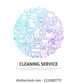 Cleaning Service Circle Concept. Vector Illustration of Outline Design.