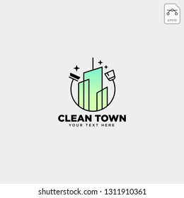 cleaning service city, town logo template vector illustration icon element
