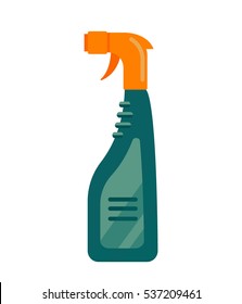 Cleaning service. Cleancer house tool icon logo isolated on white background, flat vector illustration, household equipment, green bottle.