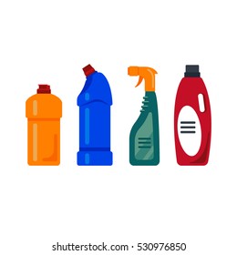 Cleaning service. Cleancer house tools icons logo isolated on white background, flat vector illustration, household equipment