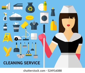 Cleaning service concept background. Flat icons.