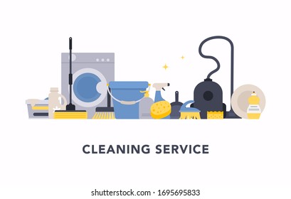 Cleaning service concept design for web banners, infographics. Flat style vector illustration.