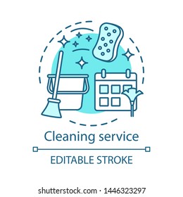 Cleaning service concept icon. Home service idea thin line illustration. Housekeeping. House maintenance. Apartment cleanup. Vector isolated outline drawing. Editable stroke