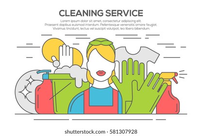 Cleaning service concept illustration, thin line flat design