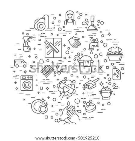 cleaning service concept illustration thin line flat design