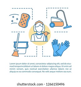 Cleaning service concept linear illustration. Maid. Housekeeping, housework. Article, brochure, magazine page layout with text boxes. Print design. Vector isolated outline drawing