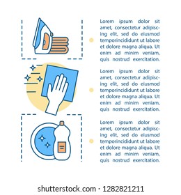 Cleaning service concept linear illustration. Domestic chores. Housekeeping, housework. Article, brochure, magazine page layout with text boxes. Print design. Vector isolated outline drawing