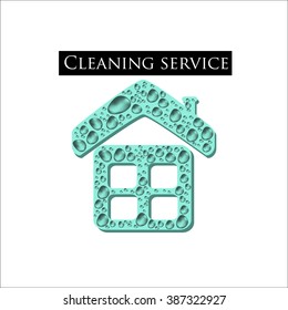 Cleaning service. Concept logo, mascot for the clean house. Icon buildings with drops of pure water. Vector illustration