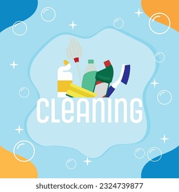 Cleaning service concept poster with product items Vector