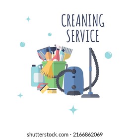 Cleaning service concept. Poster template for house cleaning services with cleaning tools.