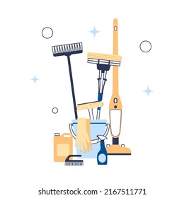 Cleaning service concept. Poster template for house cleaning services with cleaning tools. 