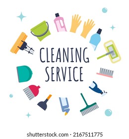 Cleaning service concept. Poster template for house cleaning services with cleaning tools. 