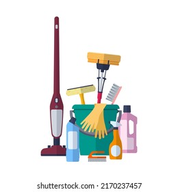 Cleaning service concept. Poster template for house cleaning services with cleaning tools. 