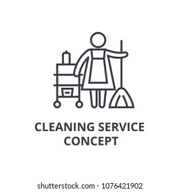 cleaning service concept thin line icon, sign, symbol, illustation, linear concept, vector 