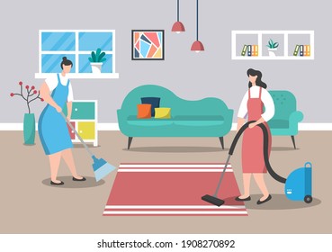 Cleaning Service Concept. Vector Flat Design Cartoon Illustration
