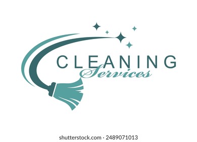 cleaning service design with broom isolated on white background