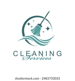 cleaning service design with broom and water splash isolated on white background