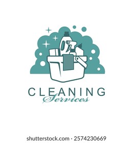 cleaning service design with chemical products in bucket isolated on white background