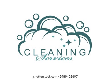 cleaning service design with foam and bubbles isolated on white background
