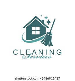 cleaning service design with house and broom isolated on white background