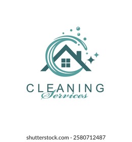 cleaning service design with house isolated on white background