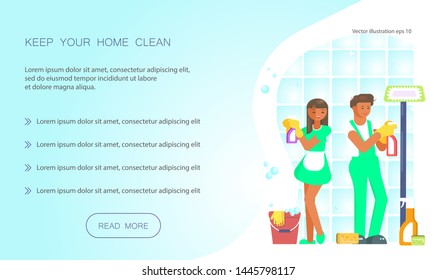 Cleaning service design for landing page website template. Keep your home clean web design. Flat Art Vector illustration