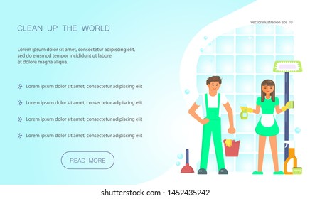 Cleaning service design for landing page website template. Keep your home clean web design. Flat Art Vector illustration