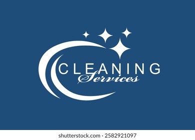 cleaning service design with sparkle stars isolated on blue background