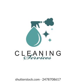 cleaning service design with spray bottle and drop isolated on white background