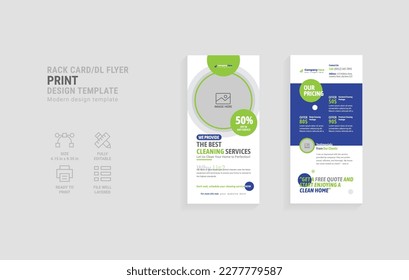 Diseño de plantilla del volante del servicio de limpieza. Tarjeta multipropósito para rack comercial.