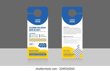 
cleaning service door hanger design template, hotel knob design. vector door hanger. roof cleaning, window cleaning, office cleaning, junk dust removal, door hanger, rack card layout vector	