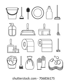 cleaning service elements sketch silhouette on white background vector illustration