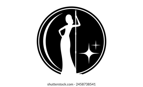 cleaning service emblem, black isolated silhouette