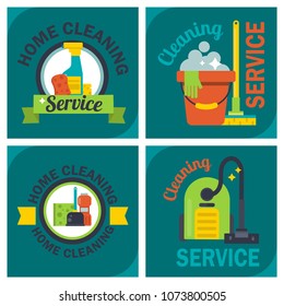 Cleaning service emblems labels design home household symbol work brush vector illustration.