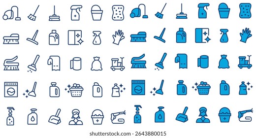 Cleaning service expanded line shape icon on maid, brush, vacuum cleaner, hygiene, laundry, domestic life and many more. Vector illustration on housekeeping, element, cleaning service Icon