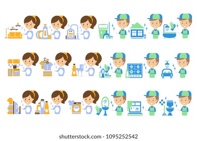 Cleaning Service Finished Tasks Set Of Illustrations