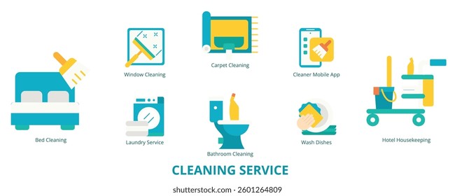 Cleaning Service Flat Banner Web Icon Set Vector Illustration