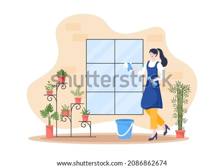 Cleaning Service flat Design Illustration. People Vacuum, Wipe the Dust and Sweeping Floor in the House for Background, Banner or Poster