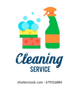 Cleaning service flat illustration. Poster template for house cleaning services with various cleaning tools.