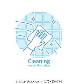 Cleaning service flat logo icon. Line of a hand in glove with a rag.  Cleanliness and shine. Hygiene and disinfection. Housekeeping concept. Work at home. Vector illustration flat design. 