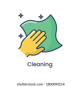 Servicio de limpieza. Icono de vector plano con mano