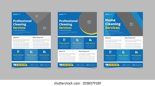 Cleaning service flyer design bundle. housekeeping service poster leaflet bundle. Flyer design 3 in 1 template bundle