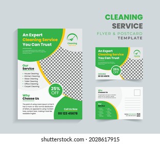 Cleaning service flyer and postcard template concept design