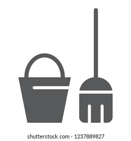 Cleaning service glyph icon, clean and wash, bucket and mop sign, vector graphics, a solid pattern on a white background, eps 10.