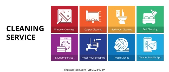 Cleaning Service Glyph Solid Banner Web Icon Set Vector Illustration